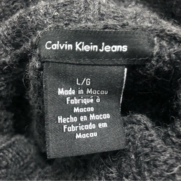 Calvin Klein Charcoal Gray Wide Sleeve Cowl Neck Angora Wool Sweater Size L - Picture 8 of 12